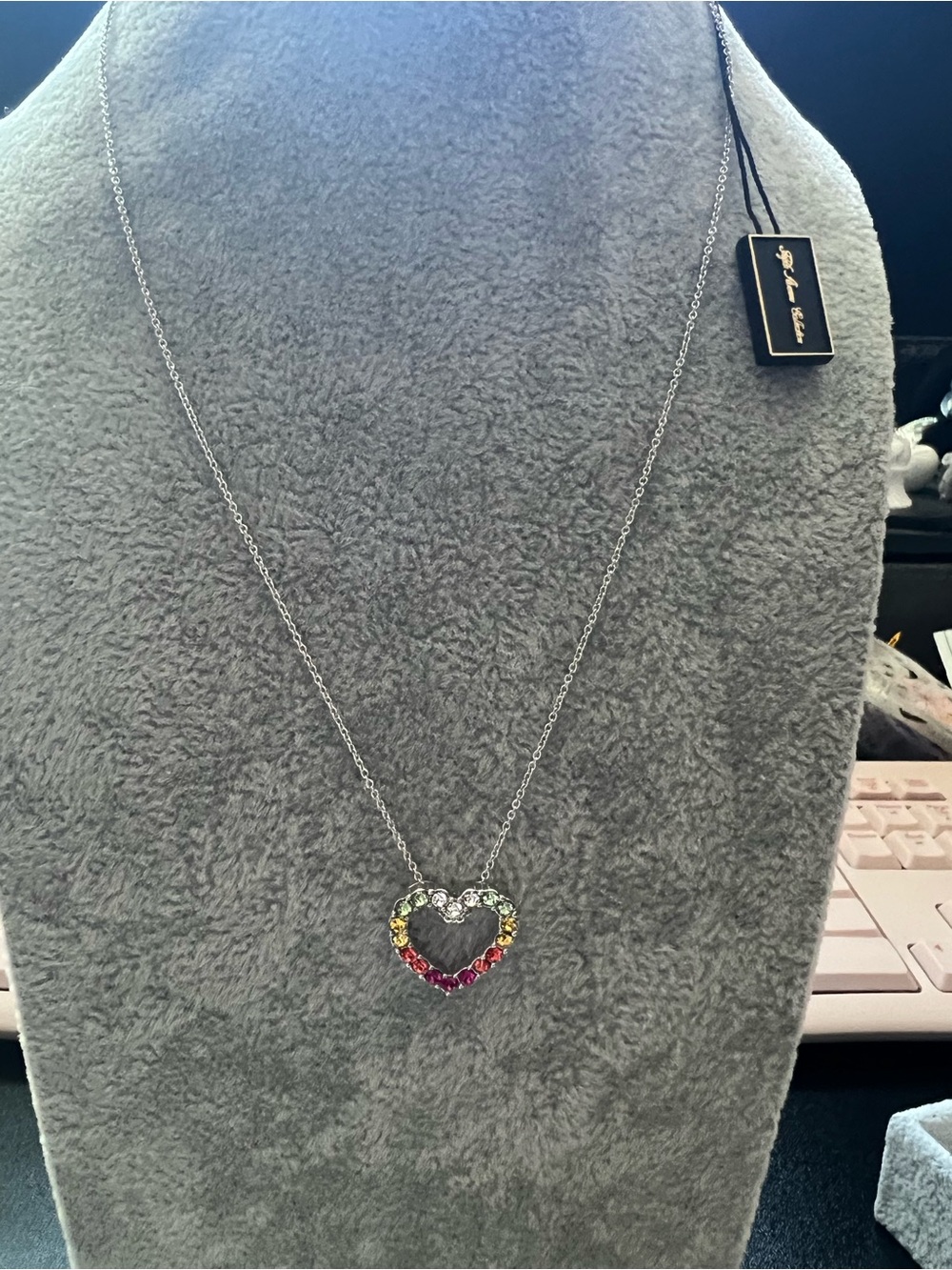 Silver Heart Pendant Necklace with Multicolor Stones